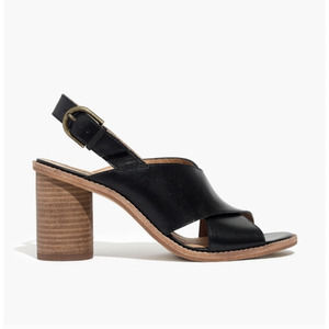 Madewell Black Leather Heels with Tan Block Heel